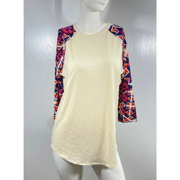 LuLaRoe Top Shirt Geometric Retro Raglan Aztec sz large - Picture 1 of 5